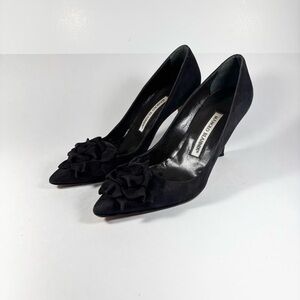 Manolo Blahnik Black Heels with Floral Accent